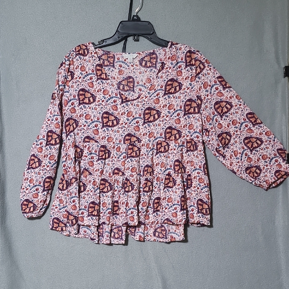 LUCKY BRAND Women's Multicolor Floral 3/4‎ Sleeve Top - Size Medium